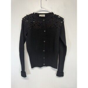 Prada Womens Wool Cashmere Alpaca  V-neck long-sleeve cardigan Sweater  Black 40